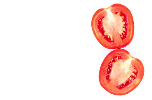 Closeup fresh red tomatoes on white background, food and vegetable concept