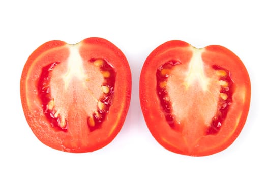Closeup fresh red tomatoes on white background, food and vegetable concept