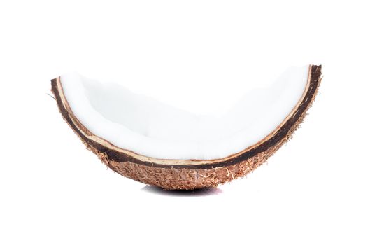 Pieces of coconut shell broken on white background