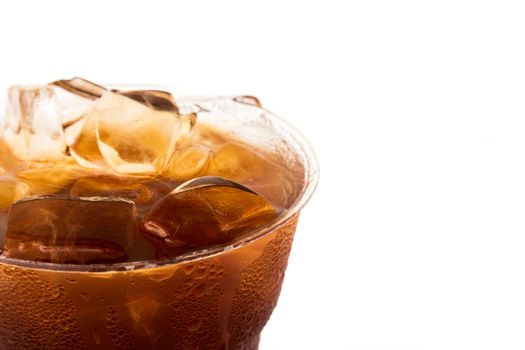 Closeup ice of americano on white background