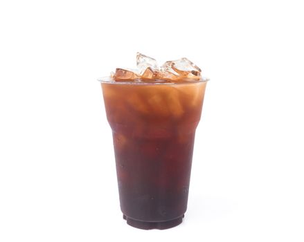 Closeup ice of americano on white background