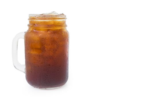 Closeup ice of americano coffee on white background
