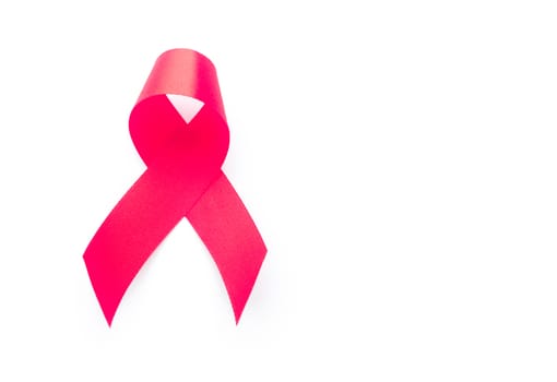 Red ribbon on white background ,Awareness breast cancer concept