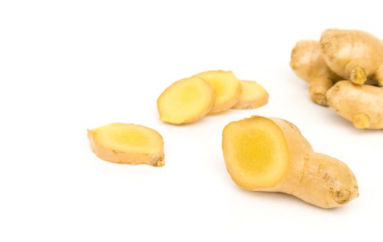 Fresh ginger slice on white background,raw material for cooking