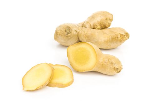 Fresh ginger slice on white background,raw material for cooking