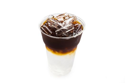 Closeup ice of americano or black coffee on white background, food and drink concept
