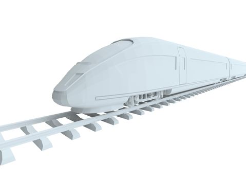 White high-speed train, isolated on white background. 3d illustration