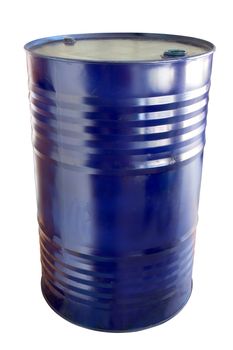 Two hundred liter oil barrels blue color on white background. object with work paths.