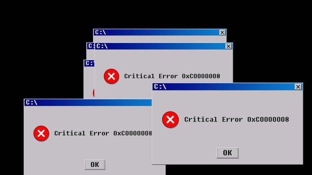 Critical error. Old interface design. 3D rendering