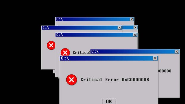 Critical error. Old interface design. 3D rendering