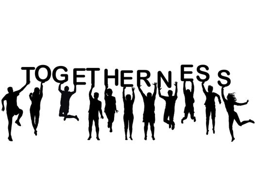People silhouettes holding letter with word Togetherness