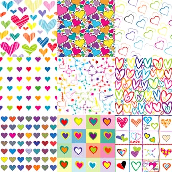 Set of nine colorful patterns for Valentines day