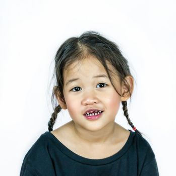 portrait of Asian little girl on white background