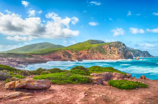 Landscape of the coast of porticciolo in a windy day of autumn - Alghero - Sardinia - Italy