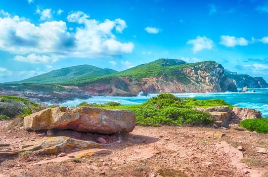 Landscape of the coast of porticciolo in a windy day of autumn - Alghero - Sardinia - Italy