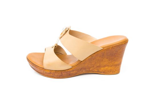 Brown heels shoes color on white background, clothing and fashion concept