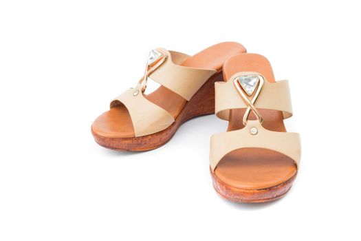 Brown heels shoes color on white background, clothing and fashion concept