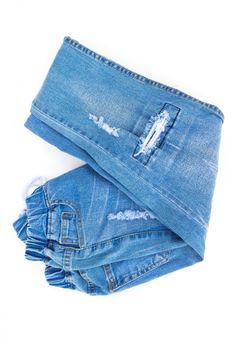 Destroyed jeans, Fold pants on white background