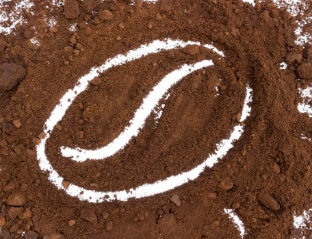 Coffee ground drawn the coffee bean logo shape, coffee bean shape