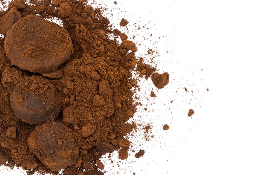 Closeup of coffee ground on white background, Healthy care and skin care concept