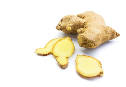 Fresh ginger on white background,raw material for cooking