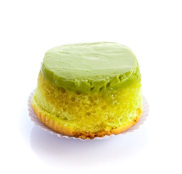 Pandan custard cake on white background