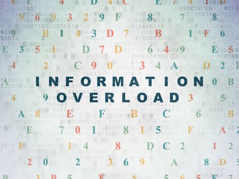 Information concept: Painted blue text Information Overload on Digital Data Paper background with Hexadecimal Code