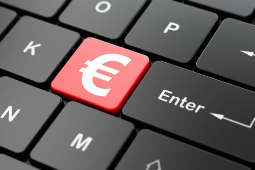Banking concept: computer keyboard with Euro icon on enter button background, 3D rendering