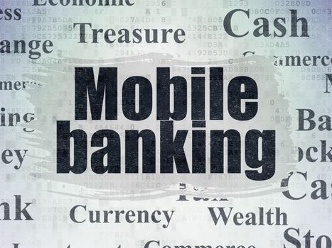 Currency concept: Painted black text Mobile Banking on Digital Data Paper background with   Tag Cloud