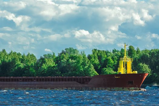Red bulk carrier moving to the Baltic sea