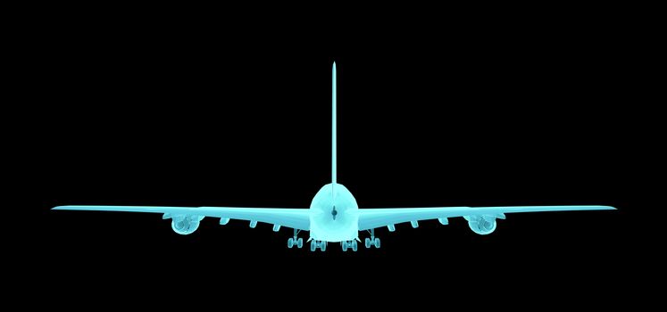 Airplane. Xray image isolated on black. 3d illustration