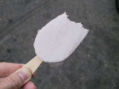 The close up of delicious taro ice-cream at street.