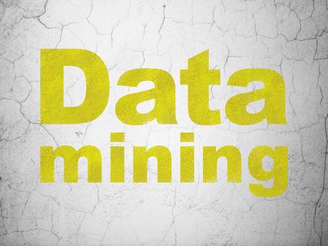 Information concept: Yellow Data Mining on textured concrete wall background