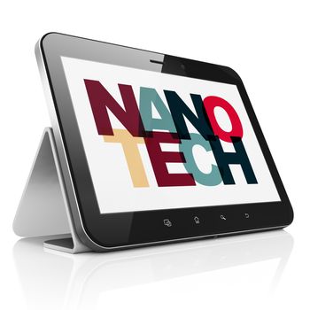 Science concept: Tablet Computer with Painted multicolor text Nanotech on display, 3D rendering