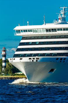 Big white cruise ship sailing to the Baltic sea at clear day