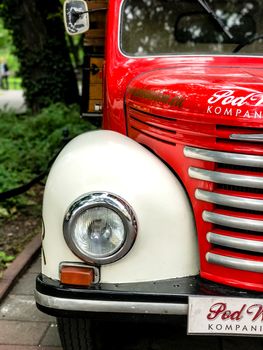 Krakow, Poland - July 26, 2017 : Vintage old red truck