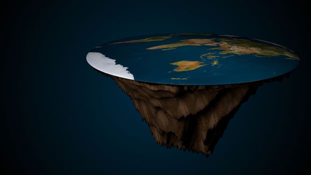 Space background with flat earth. Digital illustration. 3d rendering