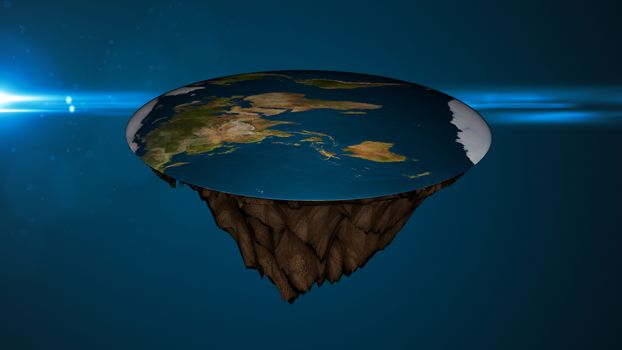 Space background with flat earth. Digital illustration. 3d rendering