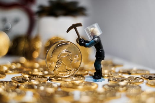 Digital currency physical metal bitcoin coin. Business mining concept.