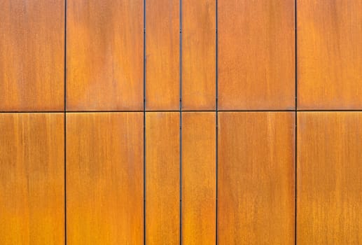 Rusty iron plates. Architecture exterior detail of the modern building.