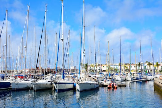 Boats in port of Puero de Mogan on Gran Canaria.