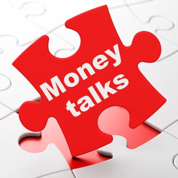 Finance concept: Money Talks on Red puzzle pieces background, 3D rendering