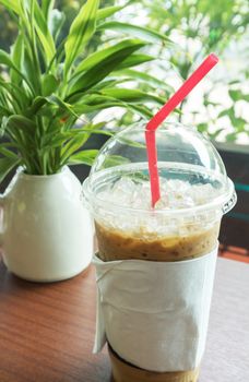 Ice coffee on wood table espresso ice coffee, relax time