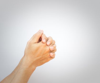 Women hands praying on white background