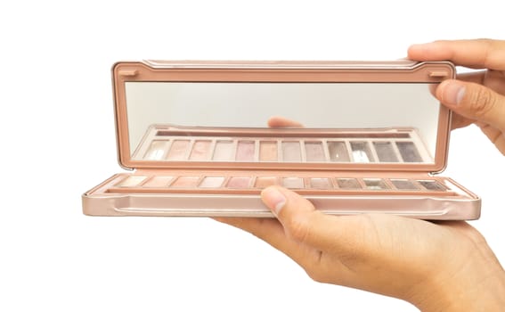 Women hand hold makeup cheeks for beauty concept