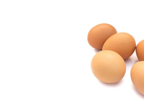 Closeup Eggs on white background, raw material for make cooking