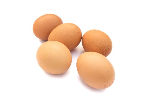 Eggs on white background, raw material for make cooking
