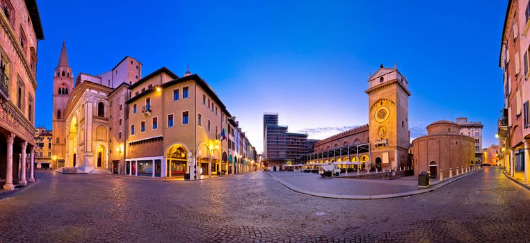 Mantova city Piazza delle Erbe evening view, European capital of culture and UNESCO world heritage site, Lombardy region of Italy