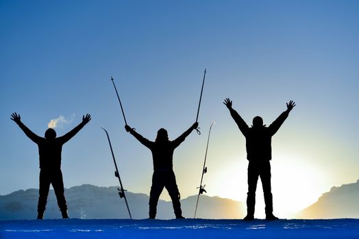 friends reaching the point of destination in the mountains