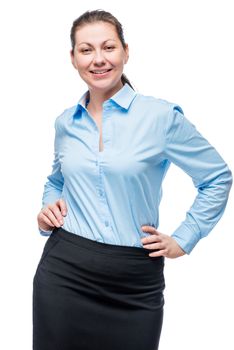 successful woman in formal business clothes posing on white background